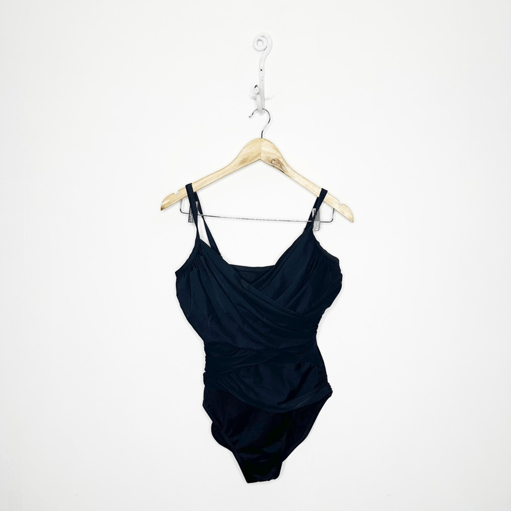 MIRACLESUIT Solid Harper Underwire One Piece Swimsuit BLACK Slimming womens 12